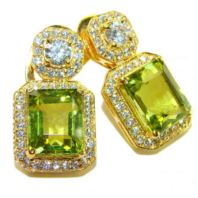 Alessia authentic 11.9 carat Peridot 18K Gold over .925 Sterling Silver handmade earrings