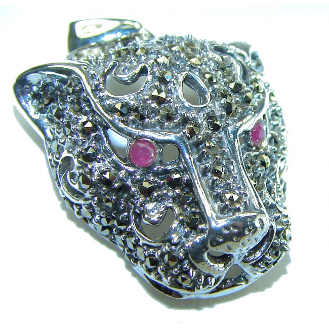 Gephard Natural Marcasite Ruby .925 Sterling Silver handmade pendant