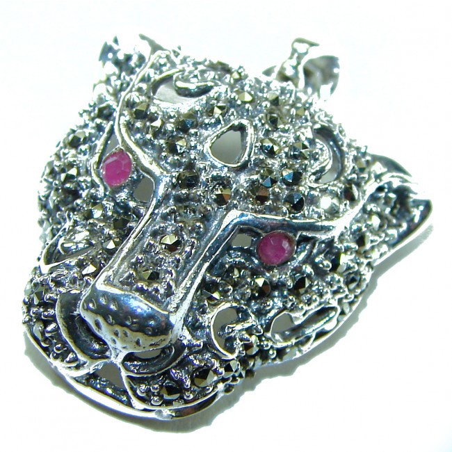 Gephard Natural Marcasite Ruby .925 Sterling Silver handmade pendant