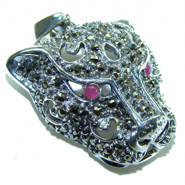 Gephard Natural Marcasite Ruby .925 Sterling Silver handmade pendant