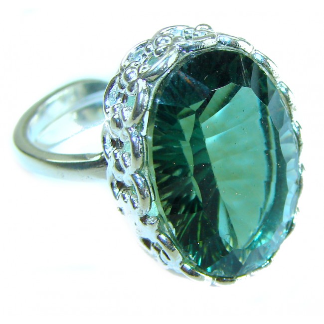 Timless Beauty oval cut 17.5 carat Helenite .925 Sterling Silver handmade Ring s. 7 adjustable