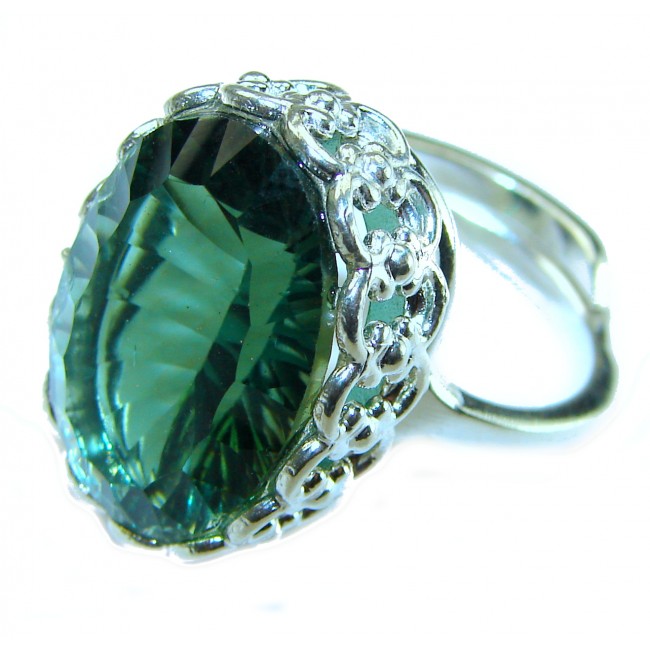 Timless Beauty oval cut 17.5 carat Helenite .925 Sterling Silver handmade Ring s. 7 adjustable