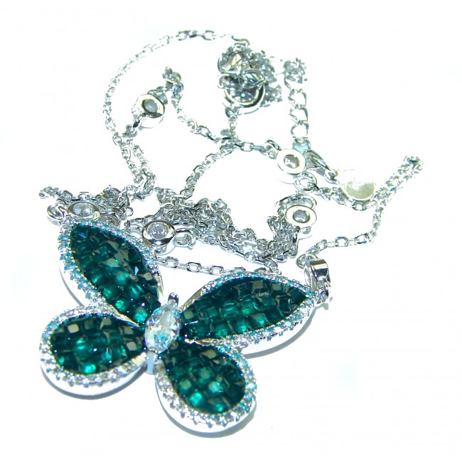 Great Masterpiece Butterfly genuine Emerald .925 Sterling Silver handmade necklace