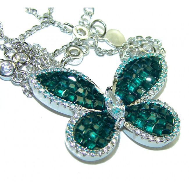 Great Masterpiece Butterfly genuine Emerald .925 Sterling Silver handmade necklace