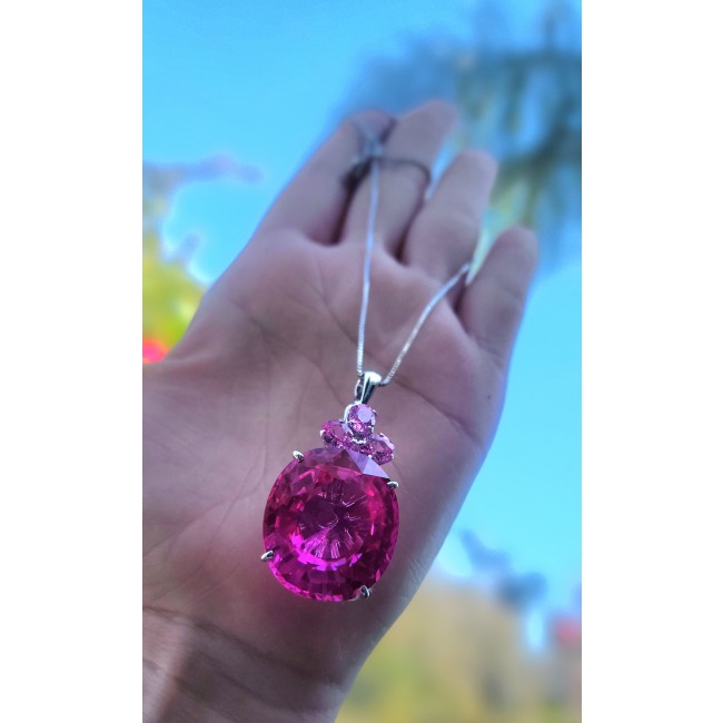 Viviana - Vintage Design 38.5 carat oval cut Pink Sapphire .925 Sterling Silver handcrafted Pendant