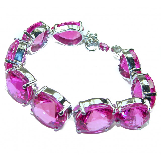 Giovanna - 155 carat Fuchsia Pink Sapphire .925 Sterling Silver handmade Bracelet