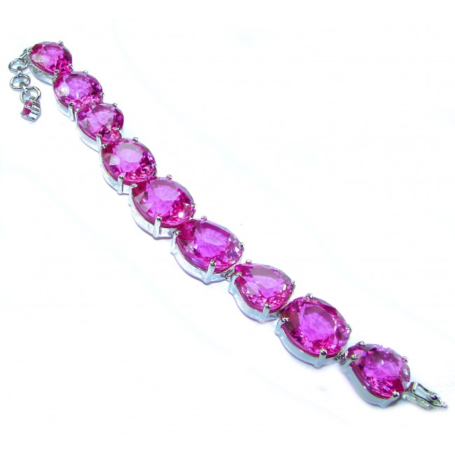 Giovanna - 155 carat Fuchsia Pink Sapphire .925 Sterling Silver handmade Bracelet