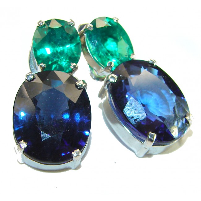 Deep Ocean 25.5 carat London Blue Topaz .925 Sterling Silver handmade Large Statement earrings