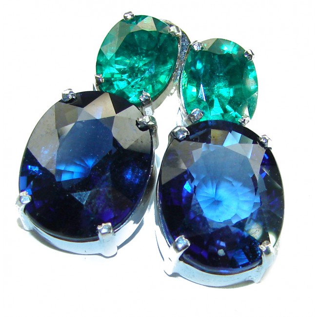 Deep Ocean 25.5 carat London Blue Topaz .925 Sterling Silver handmade Large Statement earrings