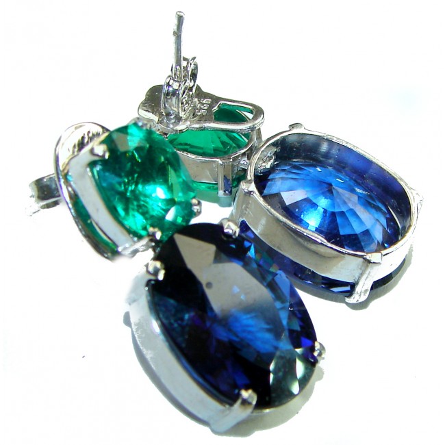 Deep Ocean 25.5 carat London Blue Topaz .925 Sterling Silver handmade Large Statement earrings