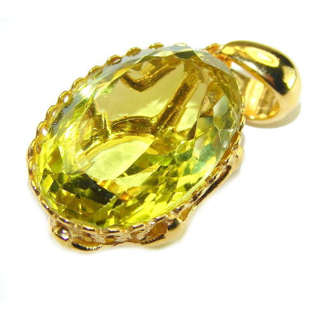 Oval cut 10.3 carat Lemon Quartz 14K Gold over .925 Sterling Silver handcrafted pendant