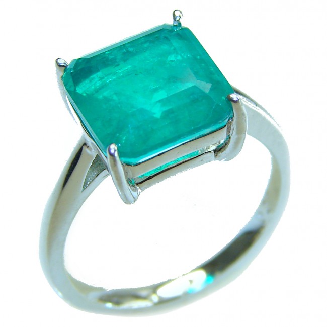 Gabriella Luxurious SQUARE CUT 7.6 carat Emerald .925 Sterling Silver handcrafted Ring s. 7