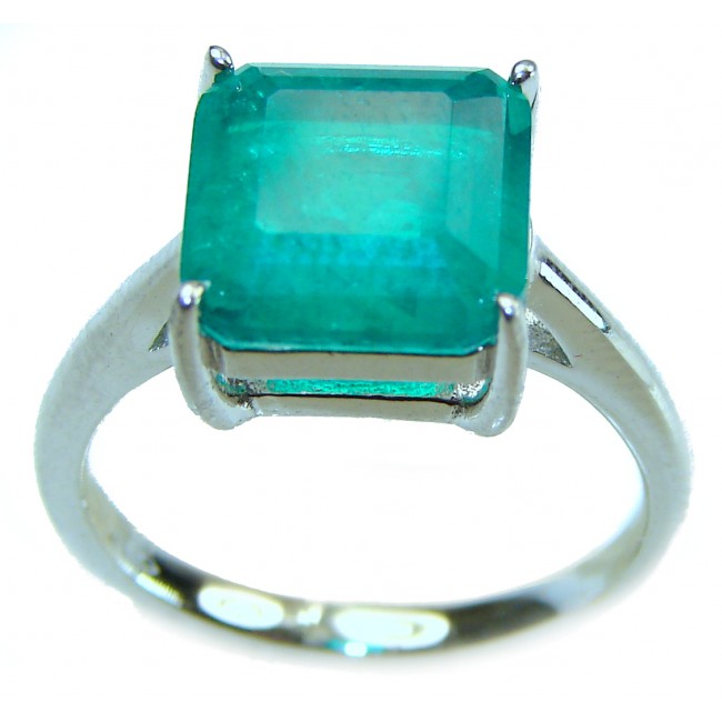 Gabriella Luxurious SQUARE CUT 7.6 carat Emerald .925 Sterling Silver handcrafted Ring s. 7