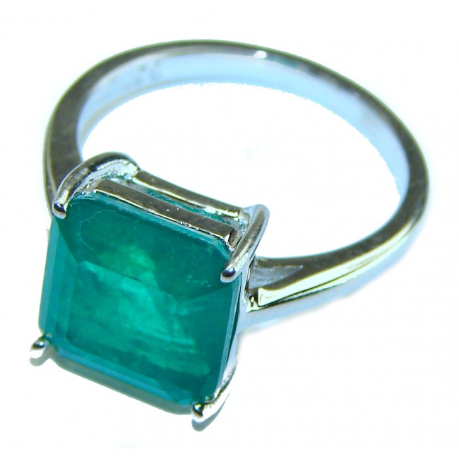 Gabriella Luxurious SQUARE CUT 7.6 carat Emerald .925 Sterling Silver handcrafted Ring s. 7