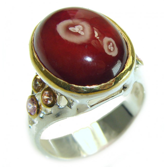 Blooming Rose Authentic 11.8 carat Garnet 2 tones .925 Sterling Silver handcrafted Ring size 8