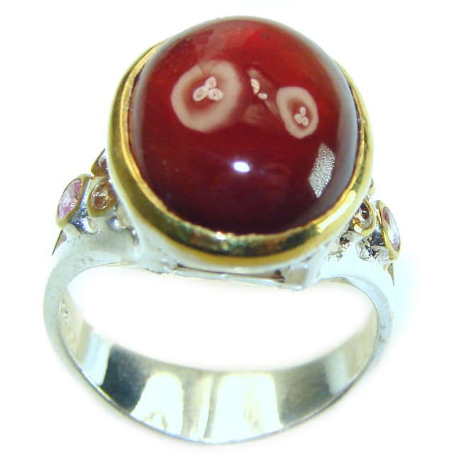 Blooming Rose Authentic 11.8 carat Garnet 2 tones .925 Sterling Silver handcrafted Ring size 8