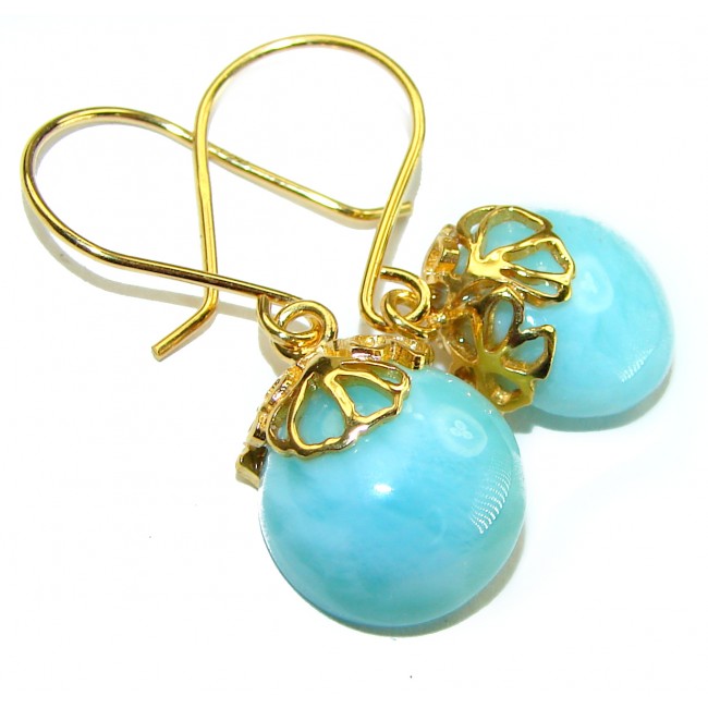 Genuine 8.5 carat Blue Larimar 14K Gold over .925 Sterling Silver handmade earrings