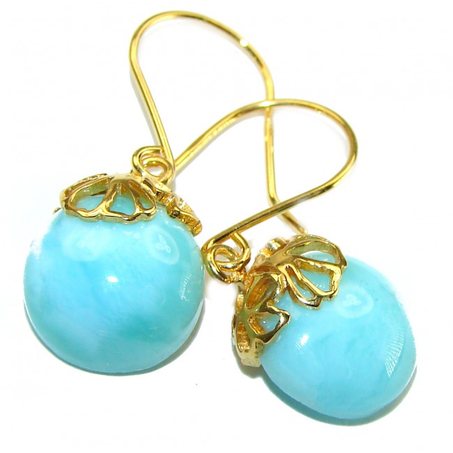 Genuine 8.5 carat Blue Larimar 14K Gold over .925 Sterling Silver handmade earrings