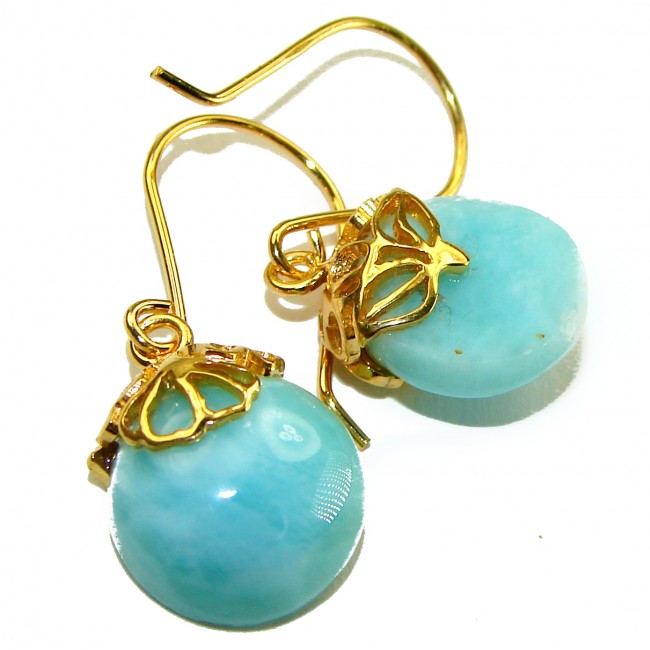 Genuine 8.5 carat Blue Larimar 14K Gold over .925 Sterling Silver handmade earrings