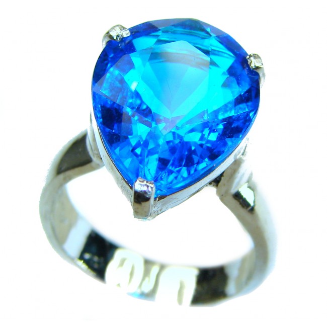 Electric Blue 14.5 carat Blue Swiss Topaz .925 Sterling Silver handcrafted Ring size 8