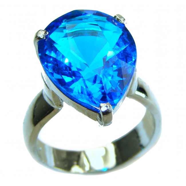 Electric Blue 14.5 carat Blue Swiss Topaz .925 Sterling Silver handcrafted Ring size 8