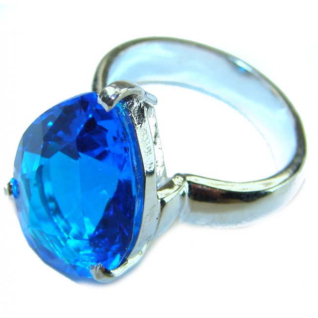 Electric Blue 14.5 carat Blue Swiss Topaz .925 Sterling Silver handcrafted Ring size 8