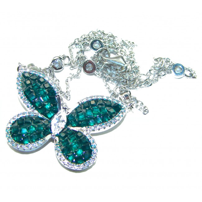 Great Masterpiece Butterfly genuine Emerald .925 Sterling Silver handmade necklace