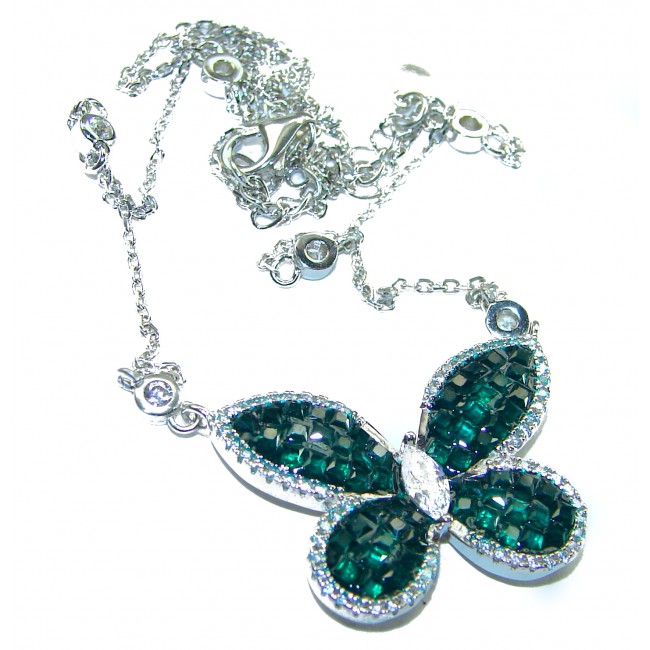 Great Masterpiece Butterfly genuine Emerald .925 Sterling Silver handmade necklace