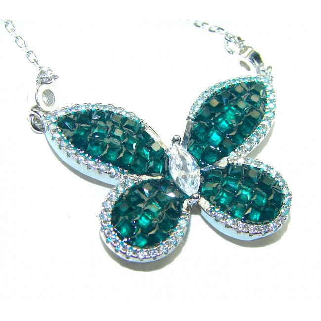 Great Masterpiece Butterfly genuine Emerald .925 Sterling Silver handmade necklace