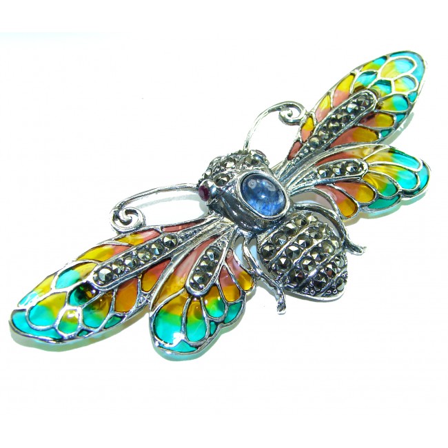 Large Dragonfly 3.5 carat Tanzanite Enamel .925 Sterling Silver handcrafted Pendant Brooch