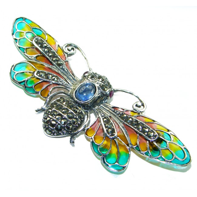 Large Dragonfly 3.5 carat Tanzanite Enamel .925 Sterling Silver handcrafted Pendant Brooch