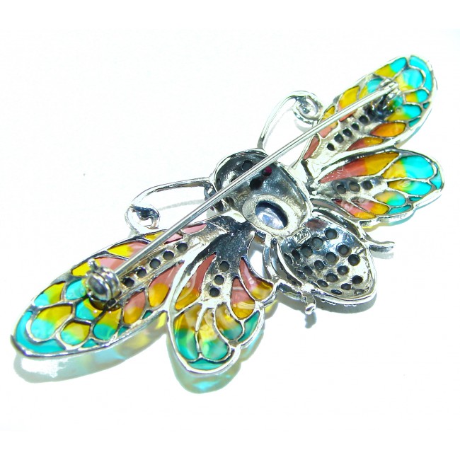 Large Dragonfly 3.5 carat Tanzanite Enamel .925 Sterling Silver handcrafted Pendant Brooch