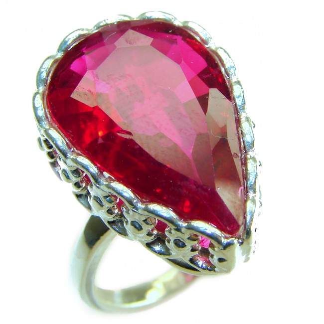 Red Brilliance 24.5 carat Red Topaz .925 Silver handcrafted Large Cocktail Ring s. 7 1/2