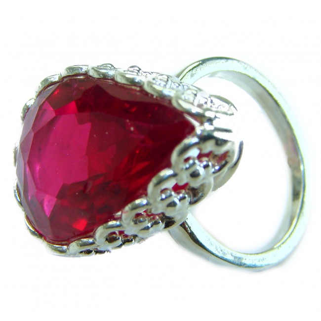 Red Brilliance 24.5 carat Red Topaz .925 Silver handcrafted Large Cocktail Ring s. 7 1/2