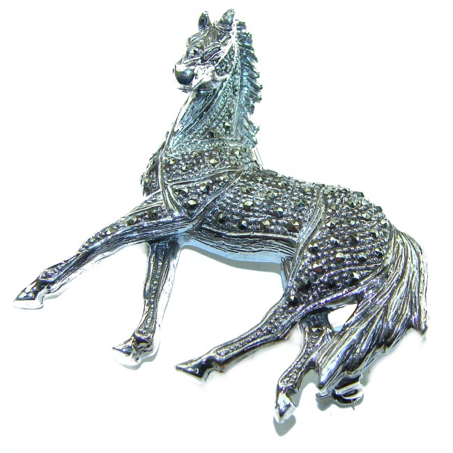 Distinguished Horse Marcasite .925 Sterling Silver handcrafted Pendant Brooch