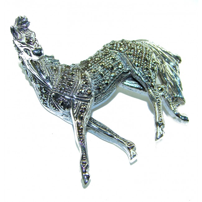 Distinguished Horse Marcasite .925 Sterling Silver handcrafted Pendant Brooch