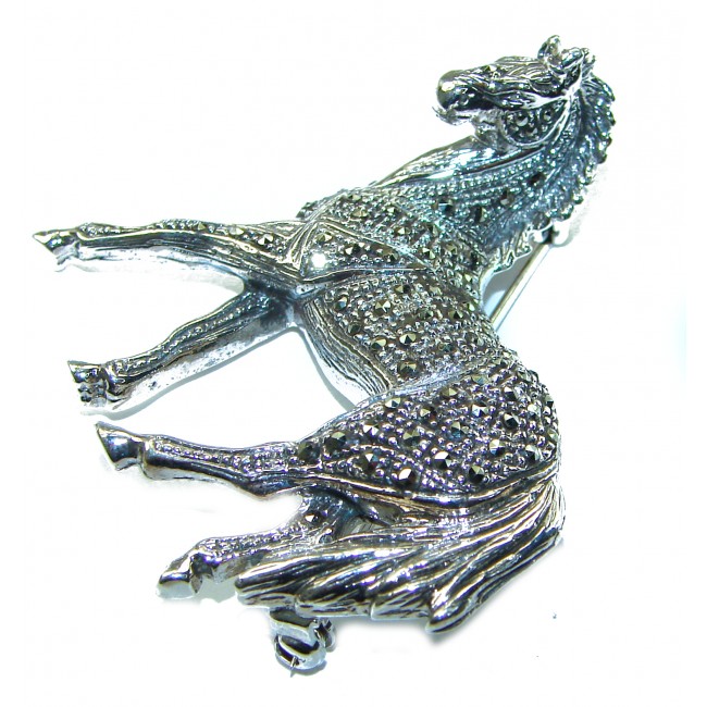 Distinguished Horse Marcasite .925 Sterling Silver handcrafted Pendant Brooch