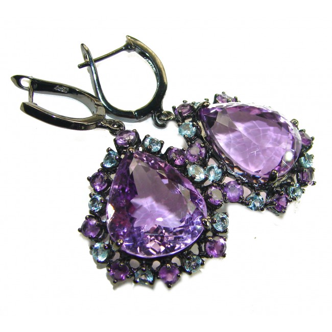 Allure 28.5 carat Large Natural Amethyst black rhodium over .925 Sterling Silver handcrafted Statement earrings