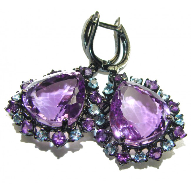 Allure 28.5 carat Large Natural Amethyst black rhodium over .925 Sterling Silver handcrafted Statement earrings