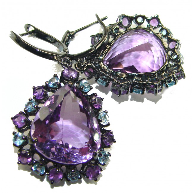 Allure 28.5 carat Large Natural Amethyst black rhodium over .925 Sterling Silver handcrafted Statement earrings