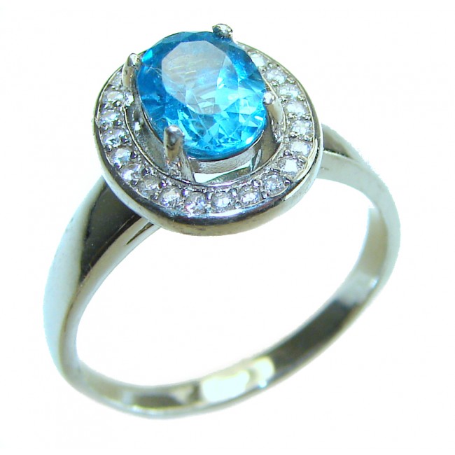 Ocean Drop 3.5 carat Swiss Blue Topaz .925 Sterling Silver handmade Ring size 8 3/4