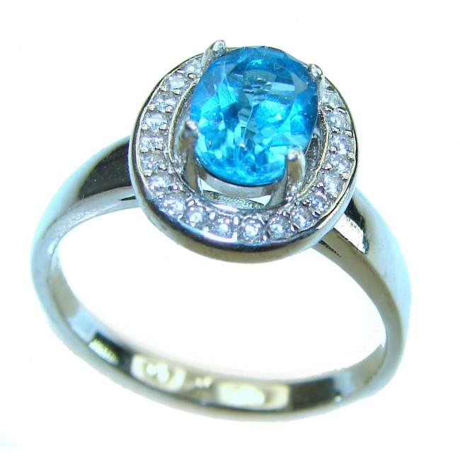 Ocean Drop 3.5 carat Swiss Blue Topaz .925 Sterling Silver handmade Ring size 8 3/4