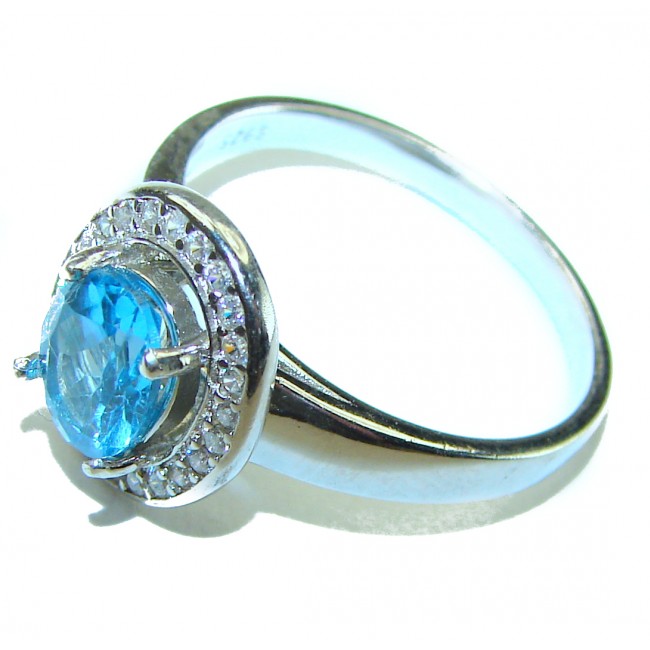 Ocean Drop 3.5 carat Swiss Blue Topaz .925 Sterling Silver handmade Ring size 8 3/4