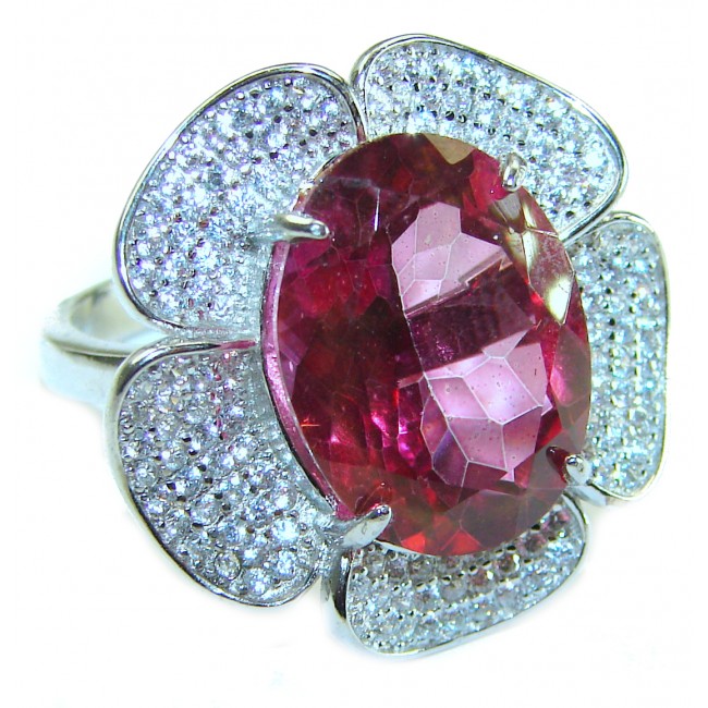 Real Diva 11.5 carat oval cut Pink Tourmaline .925 Silver handcrafted Cocktail Ring s. 7 1/4