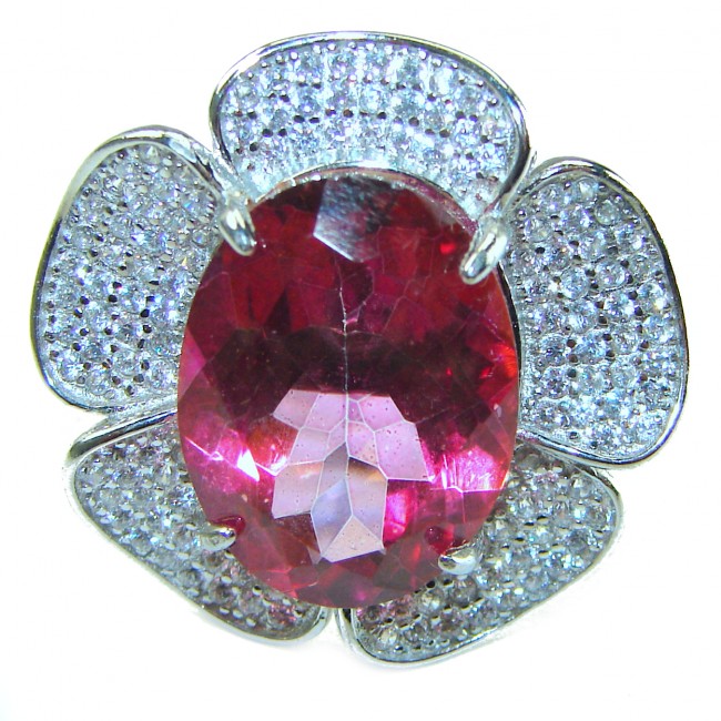 Real Diva 11.5 carat oval cut Pink Tourmaline .925 Silver handcrafted Cocktail Ring s. 7 1/4