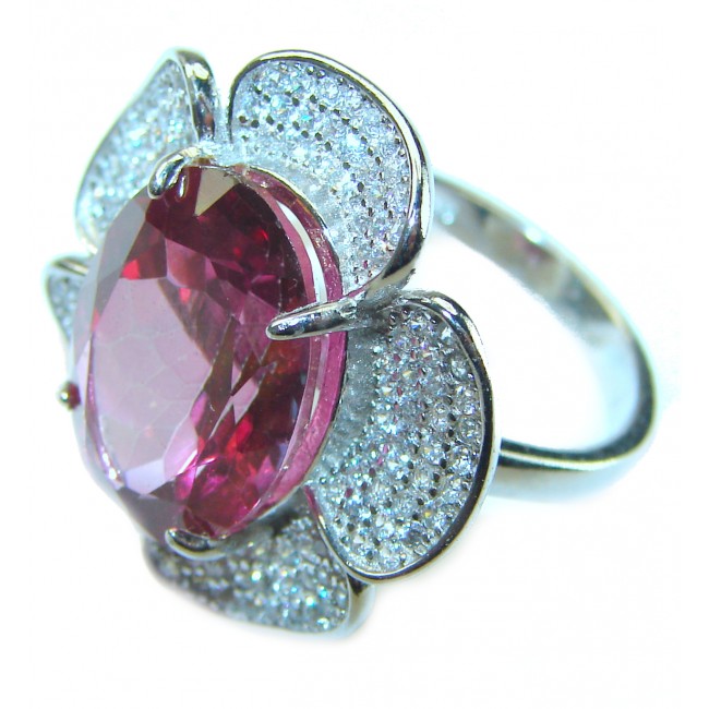 Real Diva 11.5 carat oval cut Pink Tourmaline .925 Silver handcrafted Cocktail Ring s. 7 1/4