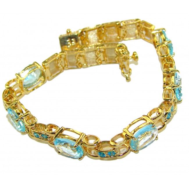 Genuine 24.5 carat Swiss Blue Topaz 14K Gold over .925 Sterling Silver handcrafted Bracelet