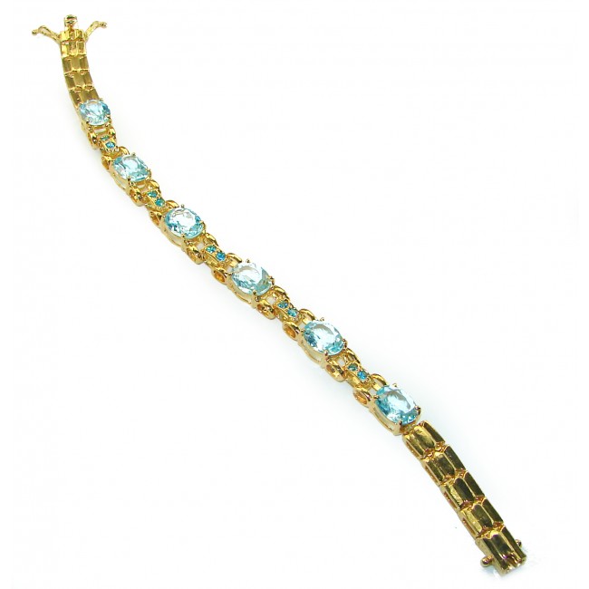 Genuine 24.5 carat Swiss Blue Topaz 14K Gold over .925 Sterling Silver handcrafted Bracelet