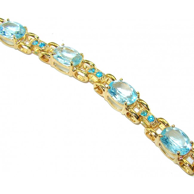 Genuine 24.5 carat Swiss Blue Topaz 14K Gold over .925 Sterling Silver handcrafted Bracelet