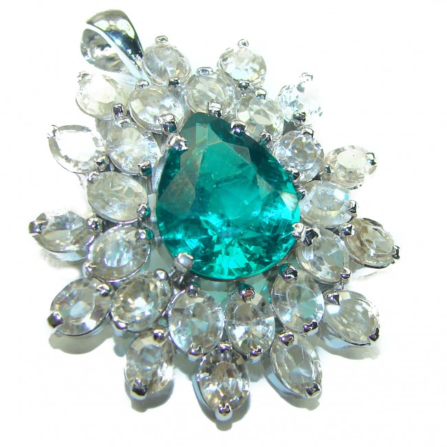 Vintage style Beauty 14.5 carat Emerald 14K Gold over .925 Sterling Silver handmade Pendant - Brooch